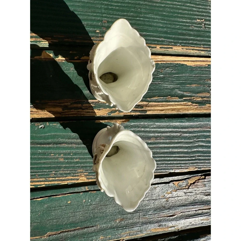 Vintage White Porcelain Miniature Cornucopia Bud Vases Set of 2 Floral‎ Applied